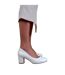 Womens/ladies melrose faux leather medium block court shoes white Where´s That From