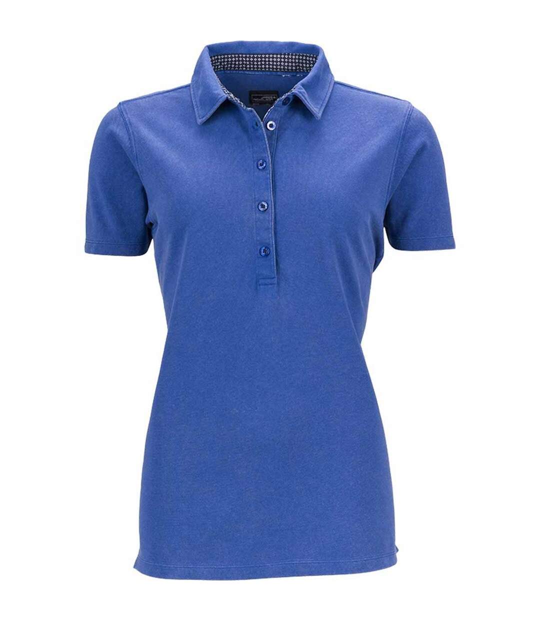 Polo femme manches courtes col imprimé - JN711 - bleu roi