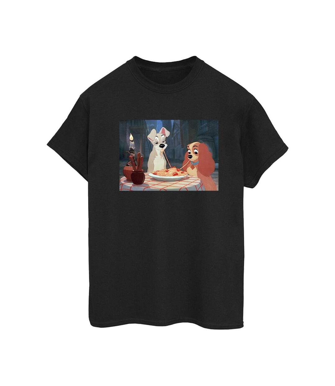 Disney Femme/Ladies Lady And The Tramp Photo Spaghetti Coton Boyfriend T-Shirt (Noir) - UTBI30743-1