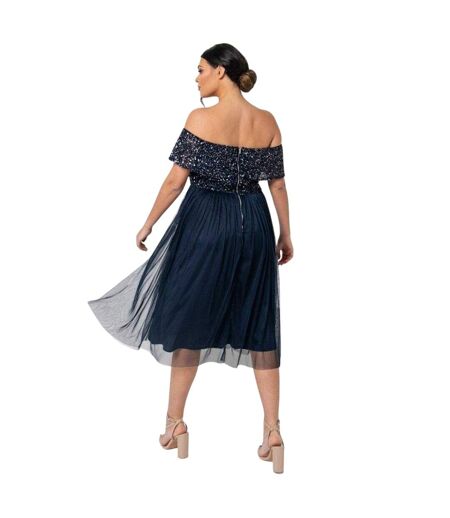 Robe Mi-longue Manches Courtes Motif/style Paillette Femme Bleu Marine Maya Deluxe