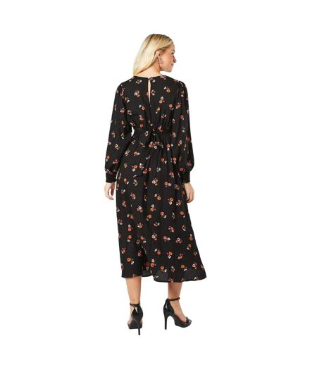 Womens/ladies floral shirred cuff midi dress black Dorothy Perkins