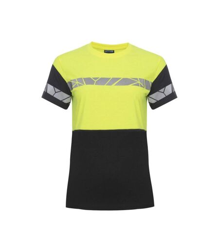 Womens/ladies Progression Hi-vis T-shirt Black Yellow Projob