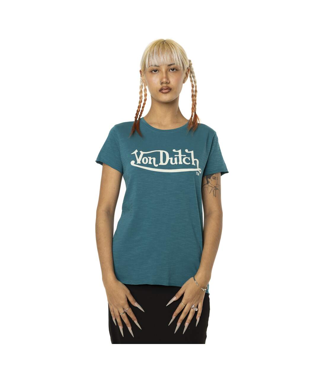 T-shirt femme col rond en slub coton avec print devant Slub Vondutch