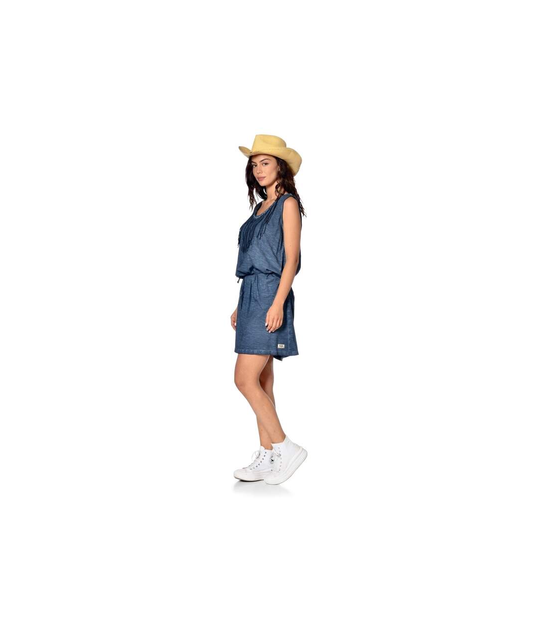 Robe denim léger sans manches avec franges devant Jenny Vondutch-4