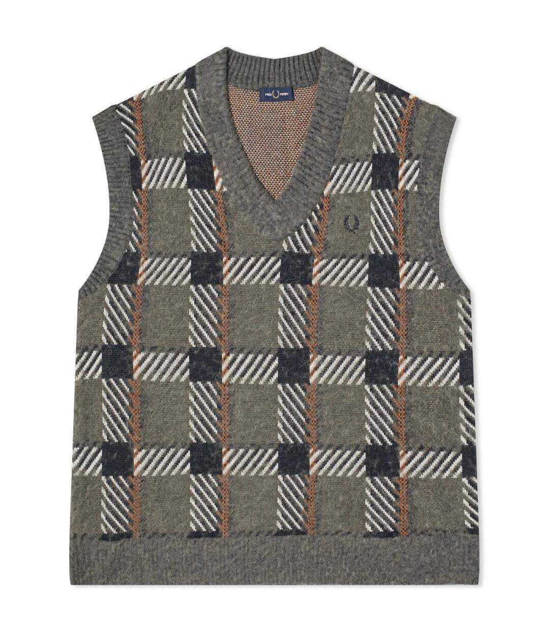Mens Tartan Sweater Vest Field Green Fred Perry-2