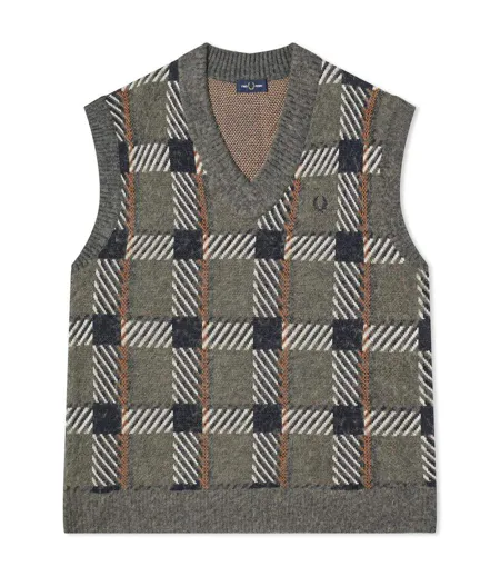Mens Tartan Sweater Vest Field Green Fred Perry