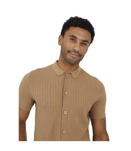 Mens Cotton Button-down Short-sleeved Polo Shirt Tan Brave Soul