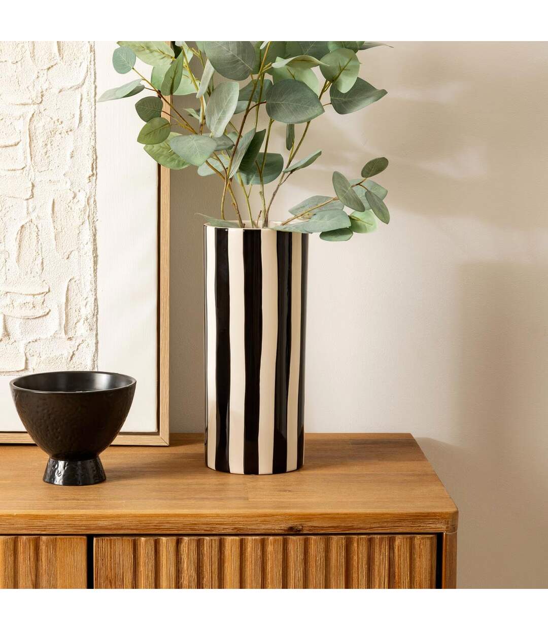 Vase Rayé en Dolomite Edric 30cm Noir-2