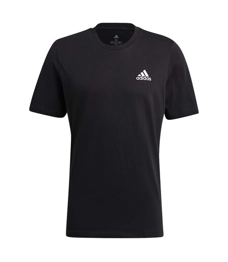 Mens Essentials Small Logo Embroidered T-shirt Black Adidas