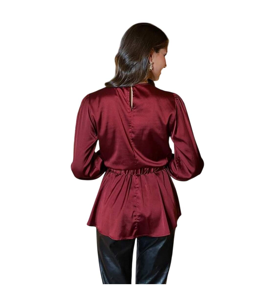 Womens/ladies Gold Detail Belt Long-sleeved Top Wine Ax-3