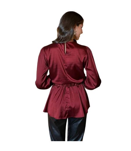 Womens/ladies Gold Detail Belt Long-sleeved Top Wine Ax