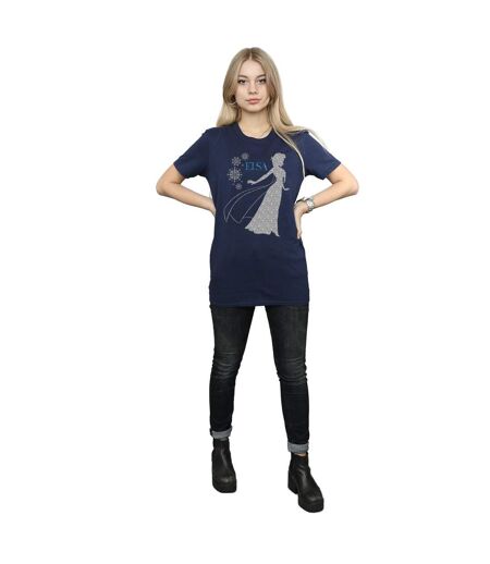 Disney Womens/Ladies Frozen Elsa Christmas Silhouette Cotton Boyfriend T-Shirt (Bleu marine) - UTBI24670