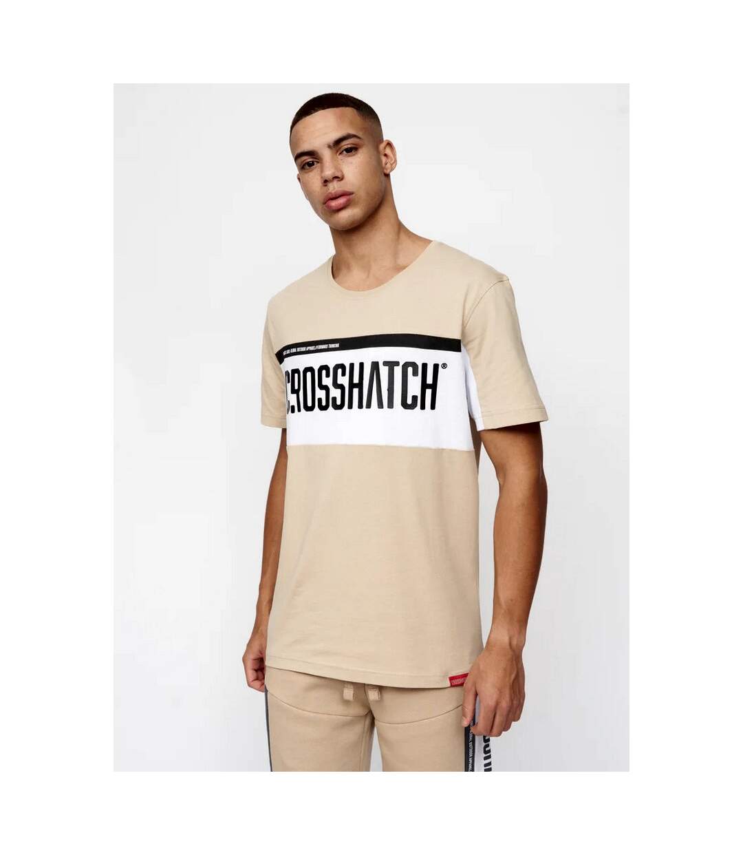 Crosshatch Mens Silomane T-Shirt (Stone/White)