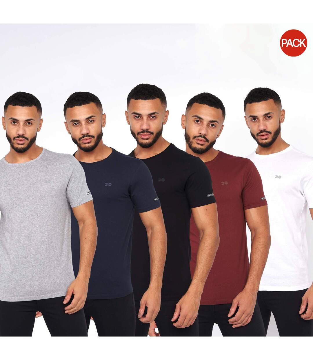 Pack Of 5  Mens Fellawear T-shirt  Grey Navy Black Red White Crosshatch-1