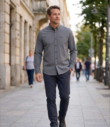 CHALLENGER TACITE2 — Chemise à carreaux manches longues noir et gris : confort et élégance en popeline de coton