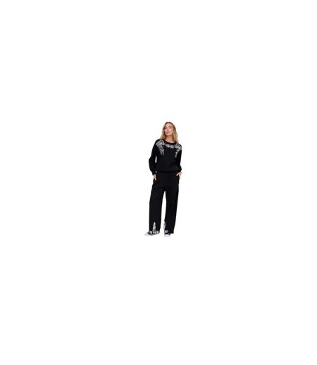 Womens/ladies Embroidered Crew Neck Long-sleeved Sweatshirt Black Raffya