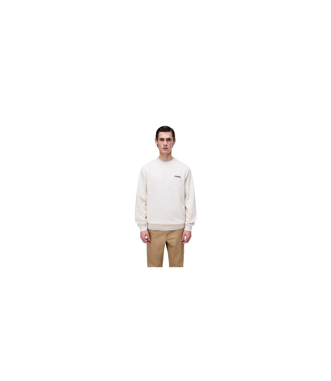 Mens Box Logo Cotton Crew Neck Straight Sweatshirt Beige Napapijri-1
