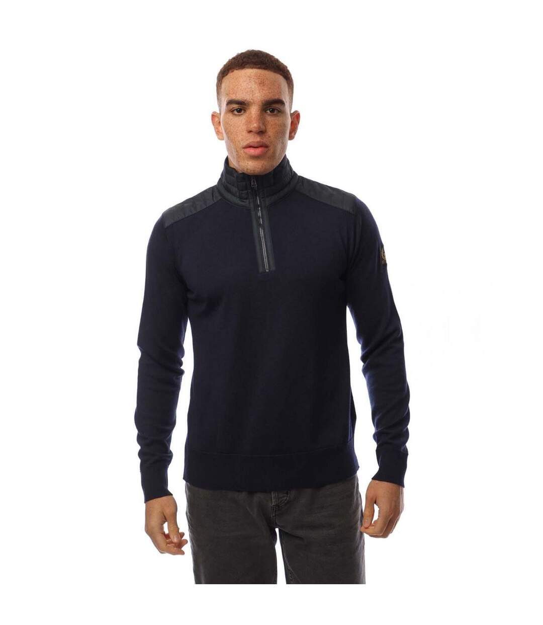 Mens Quilted Merino Wool Long-sleeved Jumper Navy Belstaff-2