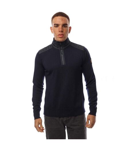 Mens Quilted Merino Wool Long-sleeved Jumper Navy Belstaff