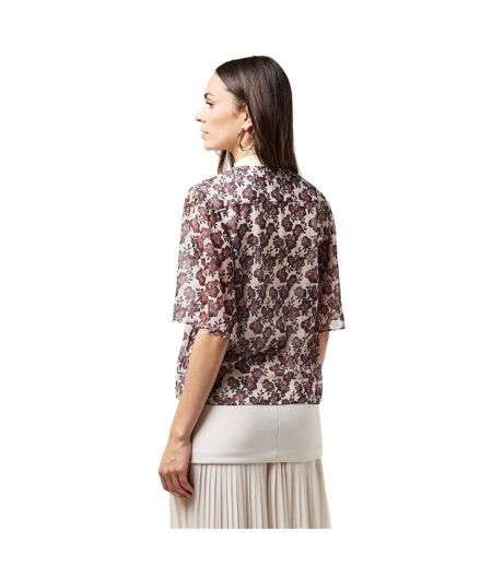 Womens/ladies Elysian Floral Tie Neck Puff Sleeve Blouse Blush Pink French Connection