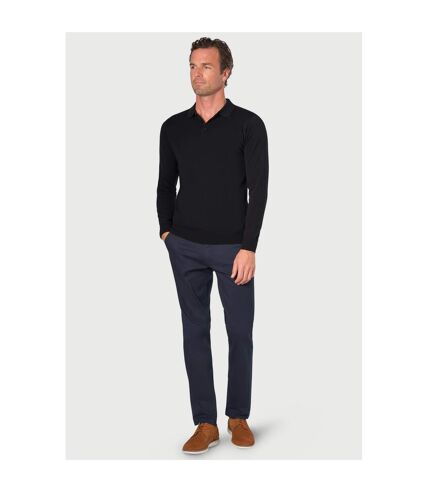 Brook Taverner Mens Casper Knitted Long-Sleeved Polo Shirt (Black) - UTPC5220