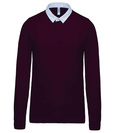 Polo homme rugby - manches longues - K213 - rouge vin - col contrasté