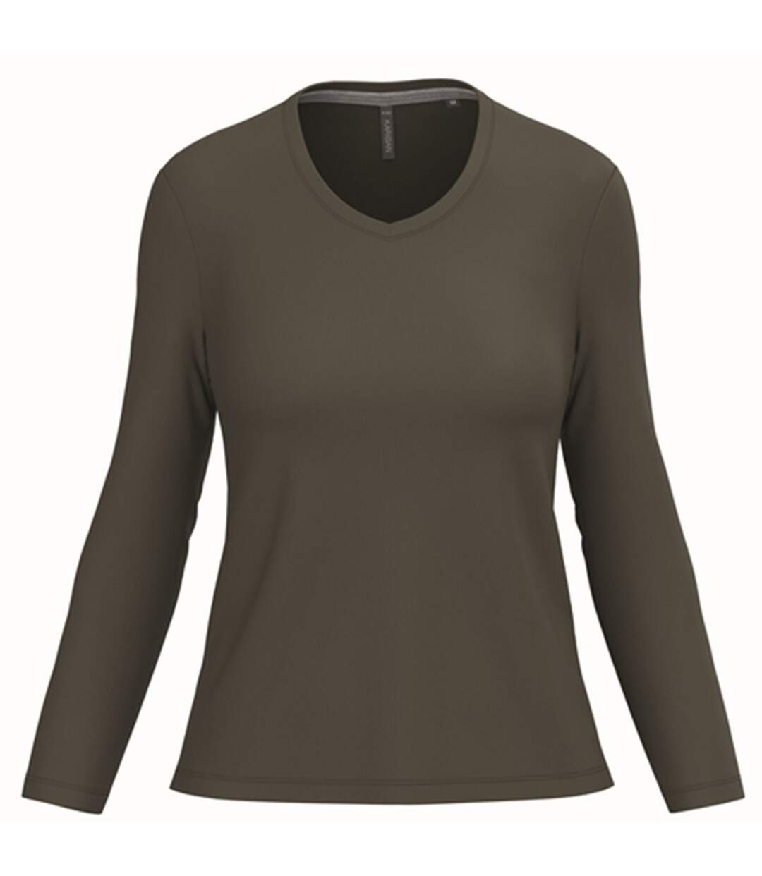 T-shirt manches longues col V - Femme - K382 - vert khaki-1