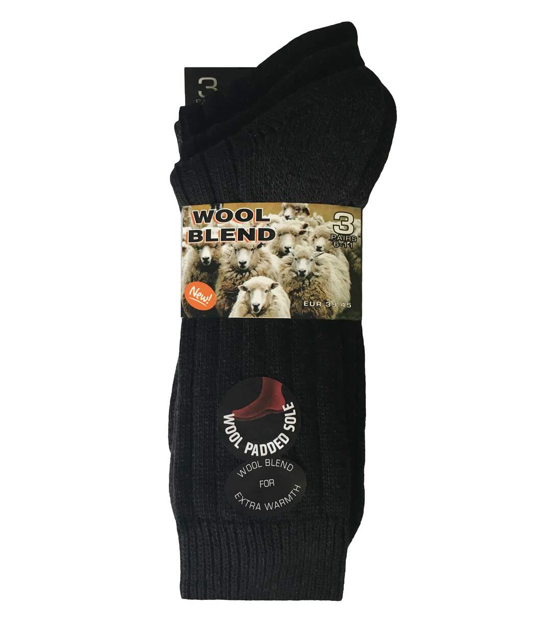 3 Pk Mens Cushioned Sole Wool Blend Hiking Socks-2