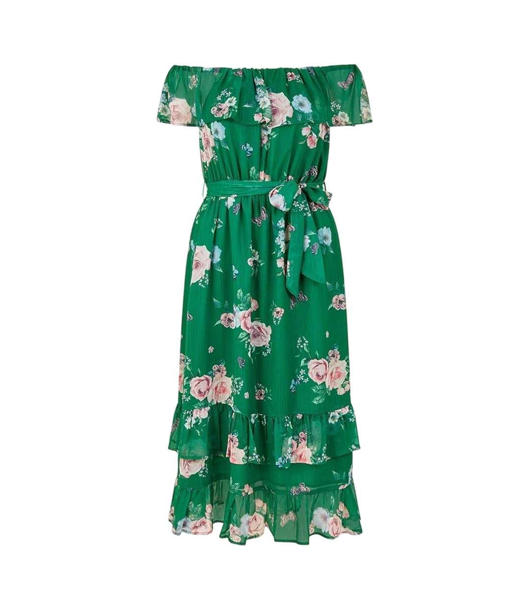 Robe Mi-longue Motif/style Floral Femme Vert Yumi-1