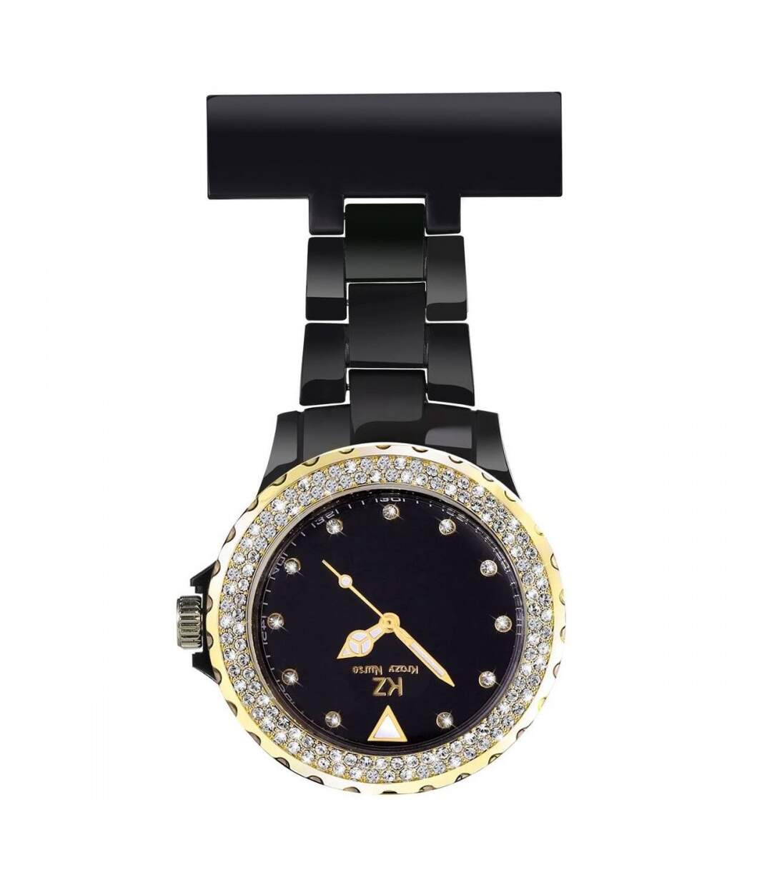 Belle Montre Infirmière Plastique Noir Doré Strass KRAZY 45