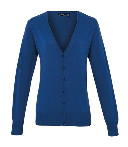 Premier Womens/Ladies Button Through Long Sleeve V-neck Knitted Cardigan (Royal) - UTRW1133
