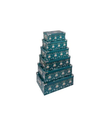 Lot de 6 Boîtes Déco Peace 48cm Bleu Pétrole