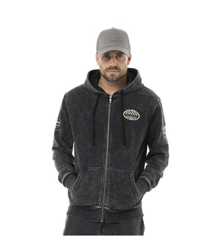 Sweat zippé homme à capuche en molleton et acid wash avec patchs Vondutch