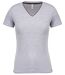 T-shirt manches courtes coton piqué col V K394 - gris chiné - femme