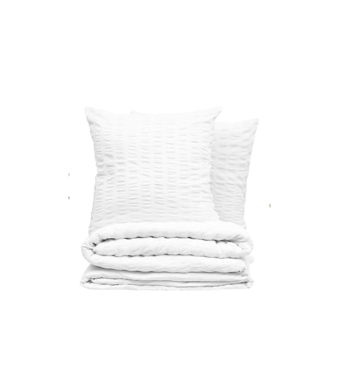 Parure de Lit 3 Pièces Seersucker 240x220cm Blanc-2