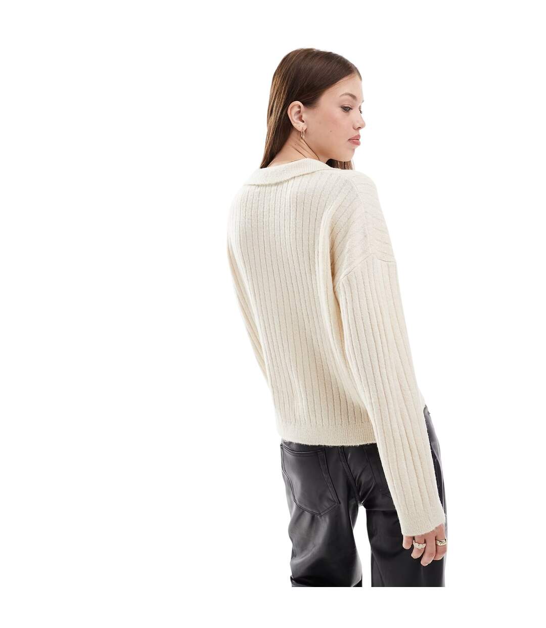 Womens/ladies Ribbed Polo Neck Jumper Cream Brave Soul-3