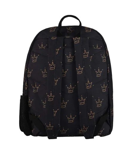 Unisex Black King Crown Pattern Backpack with Padded Straps | School Travel Bag