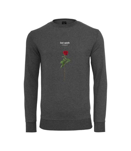 Mens Rose Crew Neck Sweatshirt Charcoal Lost Youth