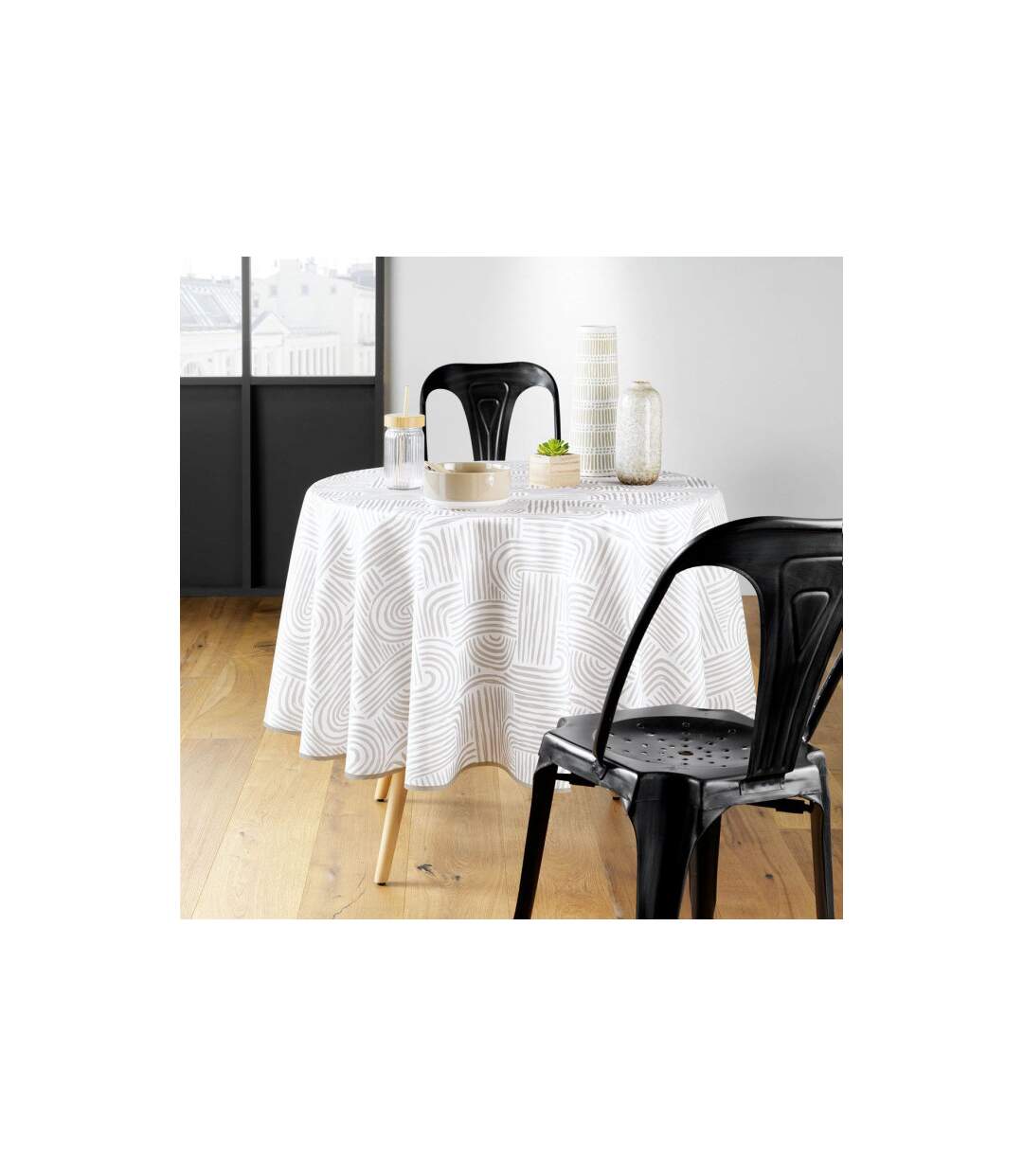 Nappe Ronde Imprimé Pandore 180cm Blanc