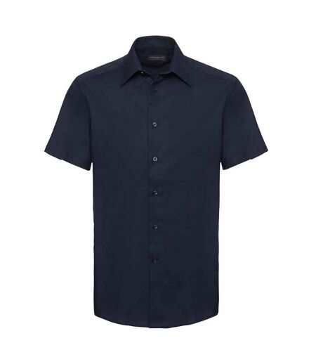 Mens oxford tailored short-sleeved shirt bright navy Russell Collection