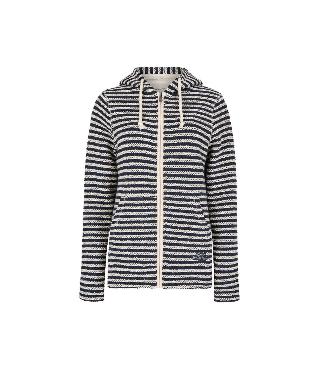 Womens/ladies fisher stripe macaroni eco friendly full zip hoodie ecru Weird Fish-1