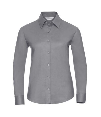 Russell Collection Ladies/Womens Long Sleeve Easy Care Oxford Shirt (Silver)