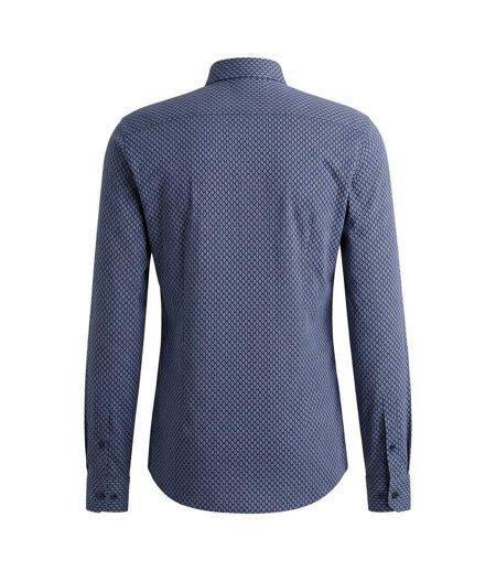 Mens Kenno Geometric Cotton Slim Shirt Dark Blue Hugo