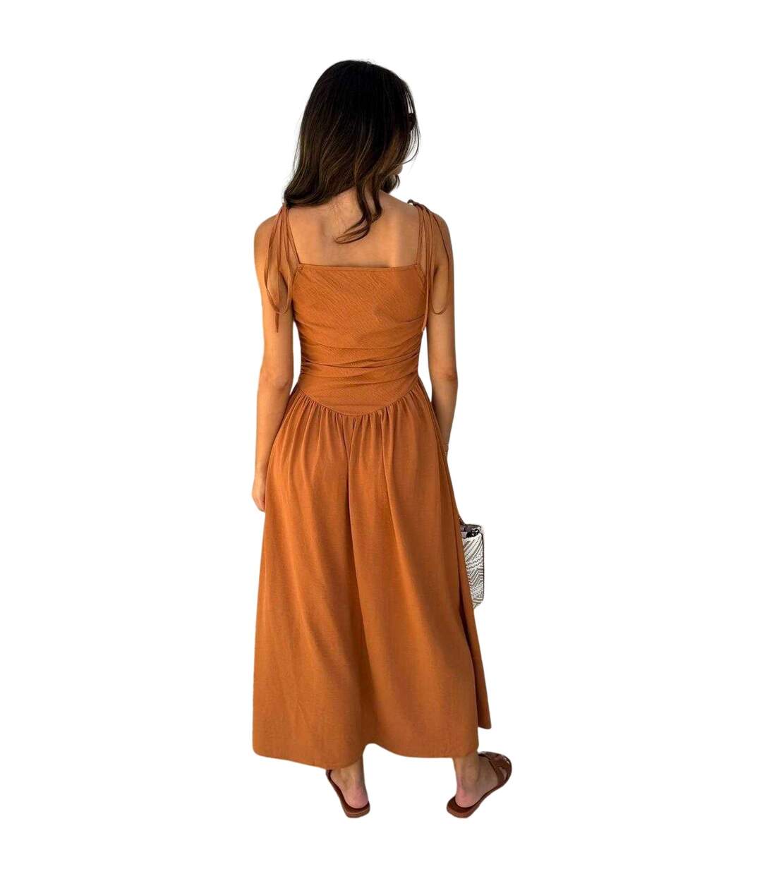 Robe Mi-longue Vacances Femme Rouge Pastel AX Paris-3
