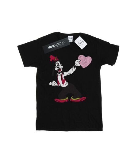 Disney Femmes/Ladies - T-shirt en coton avec petit cœur Goofy Love (Noir) - UTBI37238