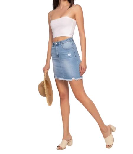 Jupe en denim pour femme - Style décontracté - Coupe droite et courte - Jean clair tendance