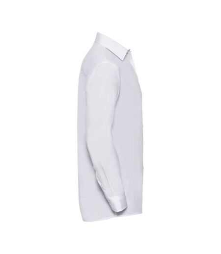 Mens Poplin Easy-care Long-sleeved Formal Shirt White Russell Collection