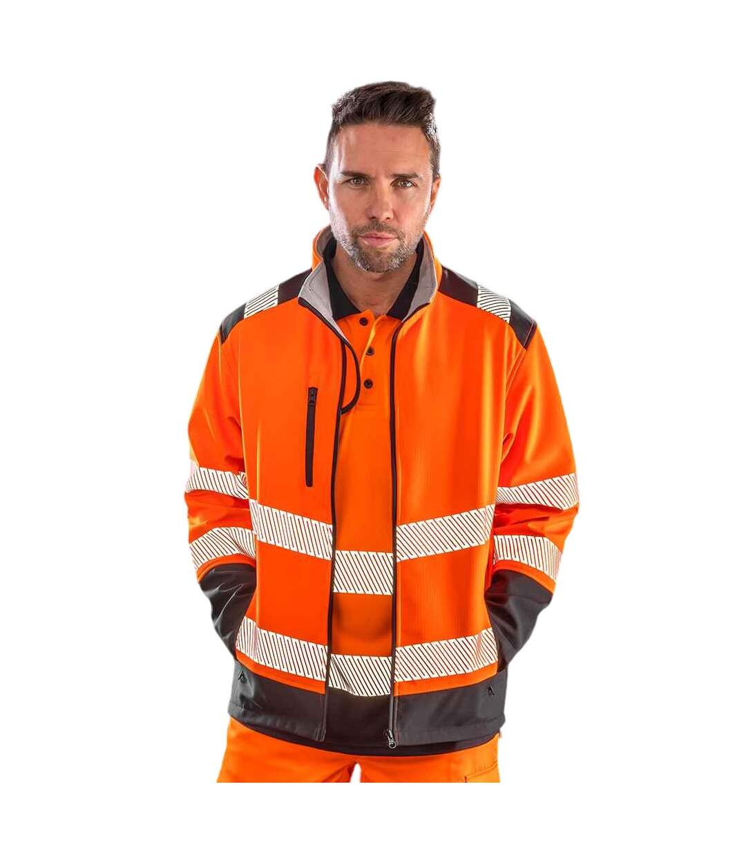 Mens ripstop safety soft shell jacket fluorescent orange/black SAFE-GUARD by Result