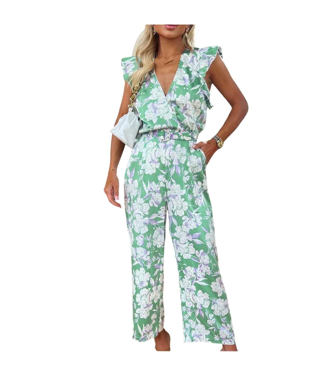 Combinaison Manches Ruchées Motif/style Floral Femme Vert AX Paris-2