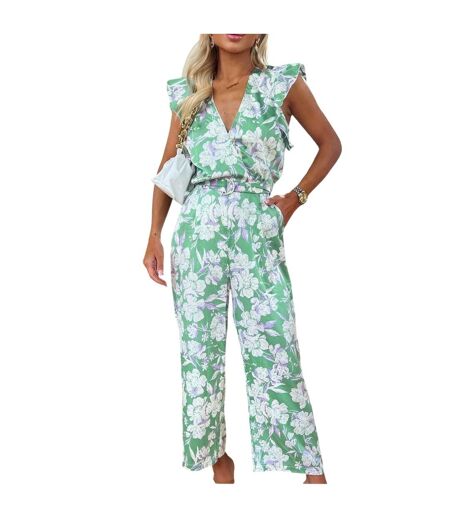 Combinaison Manches Ruchées Motif/style Floral Femme Vert AX Paris